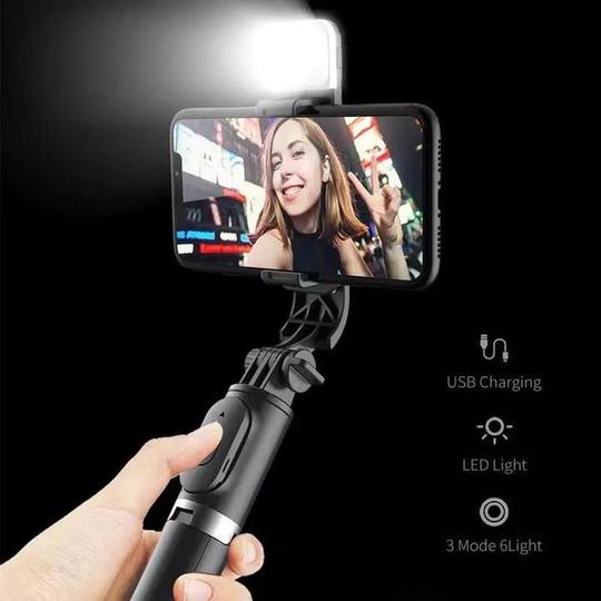 2 in 1 Selfie Stick Tripod with Front Camera Light & Bluetooth Remote