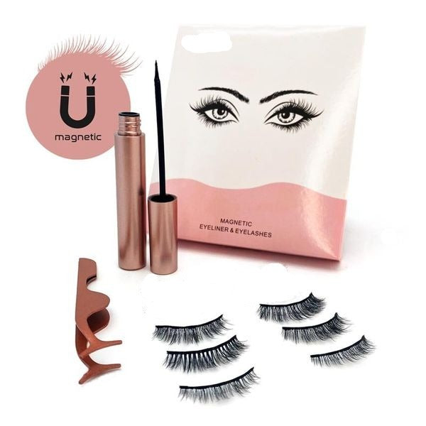 Glamwear™ Magnetic 3 Pair Eyelashes and Eyeliner with Tweezer (No MESS! No FUSS!)