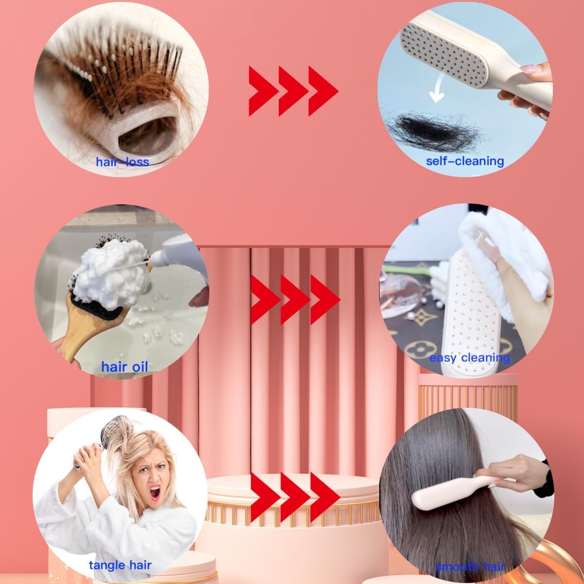 Self Cleaning Hair Brush - Clean Hair with One Pull