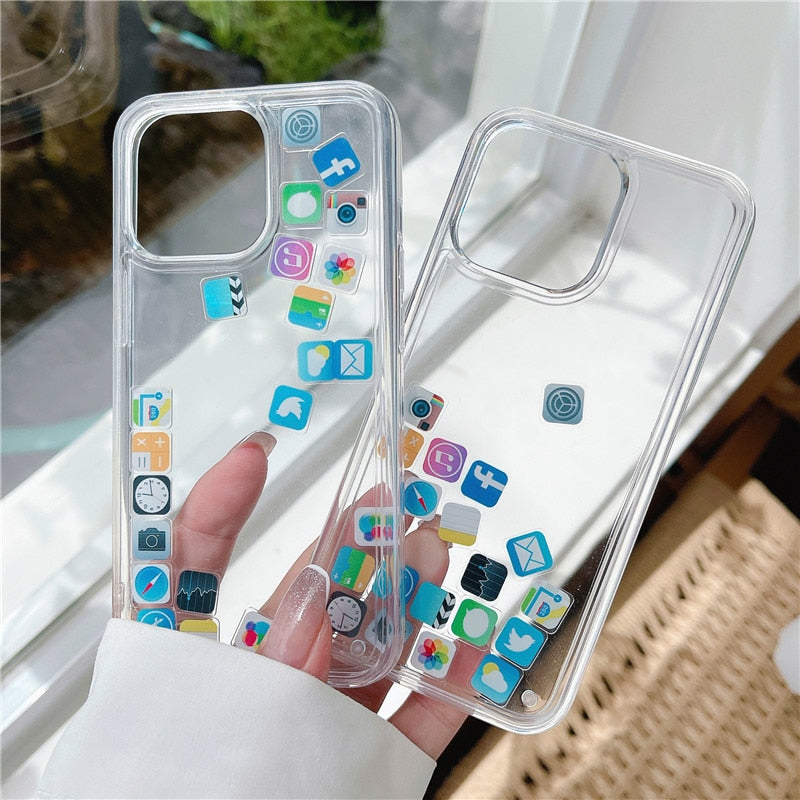 Liquid Floating Icons Case Compatible for iPhone Models