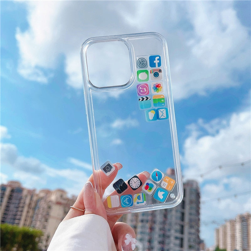 Liquid Floating Icons Case Compatible for iPhone Models