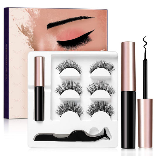 Glamwear™ Magnetic 3 Pair Eyelashes and Eyeliner with Tweezer (No MESS! No FUSS!)