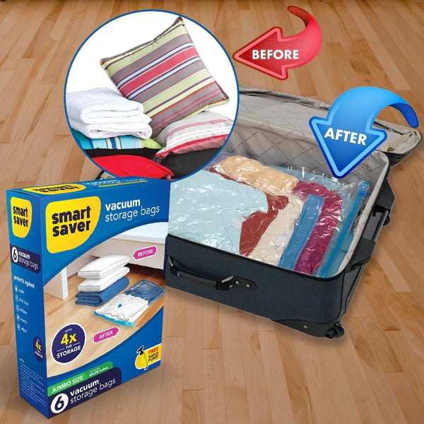 Smart Saver Reusable Vacuum Storage Bags (Free Hand Pump Included)