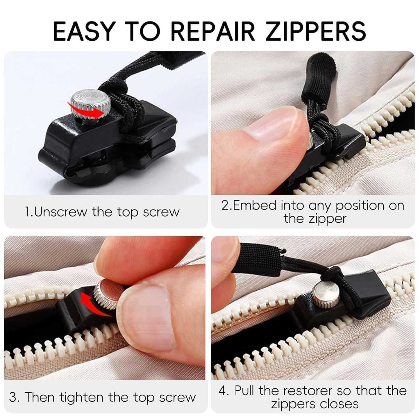 Universal Zipper Slider Repair Kit – Detachable Puller for Bags (Pack of 6)