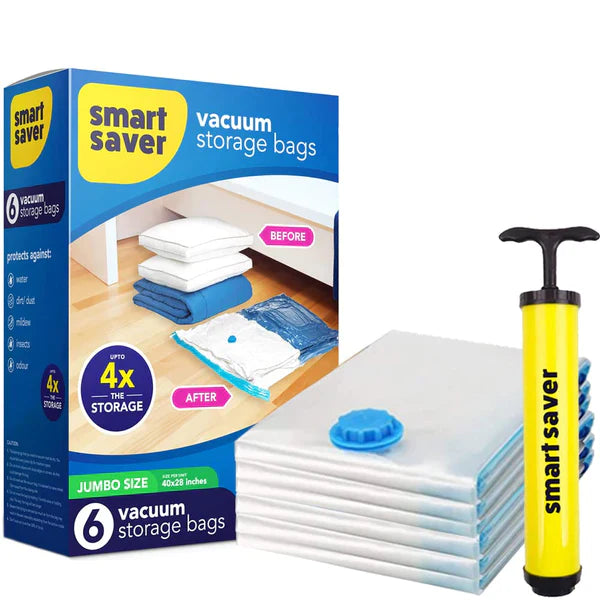 Smart Saver Reusable Vacuum Storage Bags (Free Hand Pump Included)