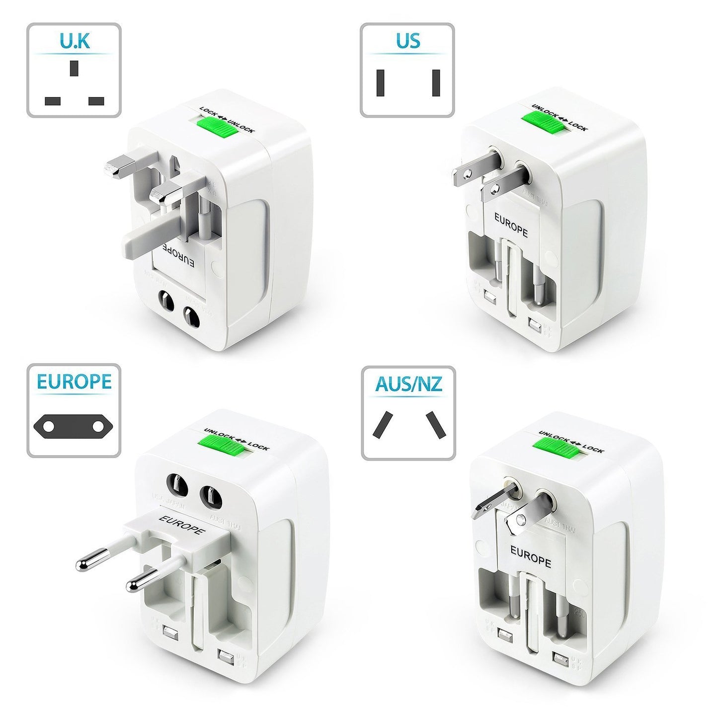 Universal Travel Charger Adapter Plug (Works in over 150 countries)