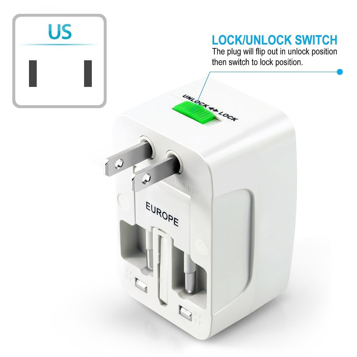 Universal Travel Charger Adapter Plug (Works in over 150 countries)